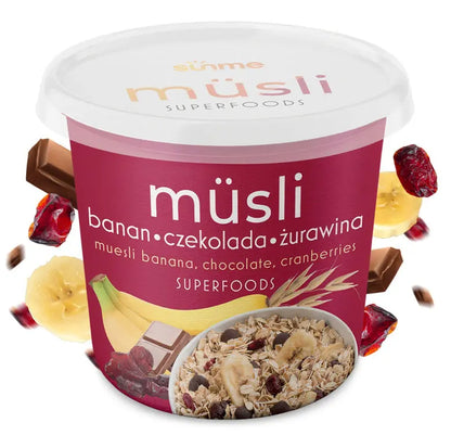 Muesli,   2.49,  65-g-Banane-chocolat-cranberry,  SunMe,  Active Life