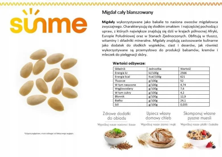 Amandes entières blanchies 500g,   ,  ,  SunMe,  Active Life