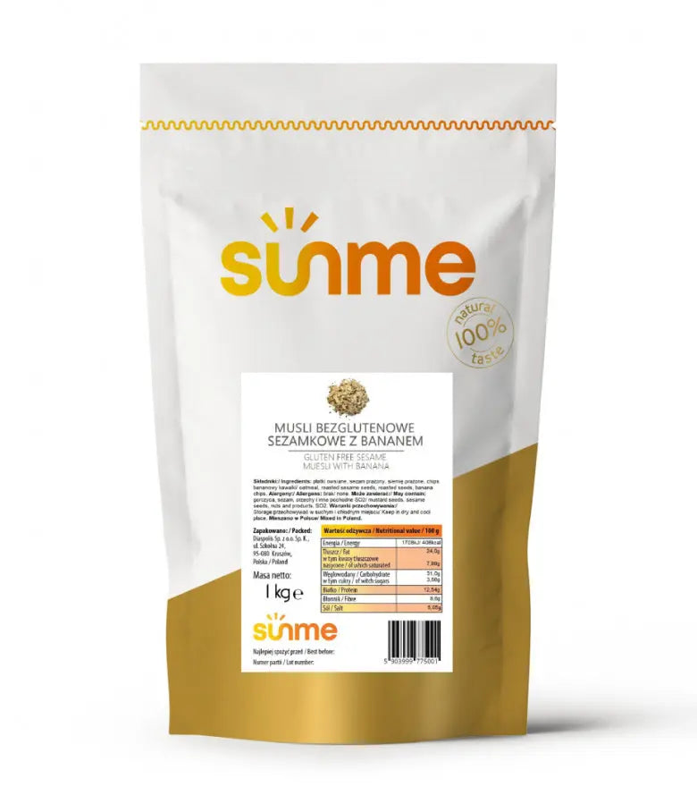 Muesli Sans Gluten Sésame + Banane,   8.99,  1000g,  SunMe,  Active Life