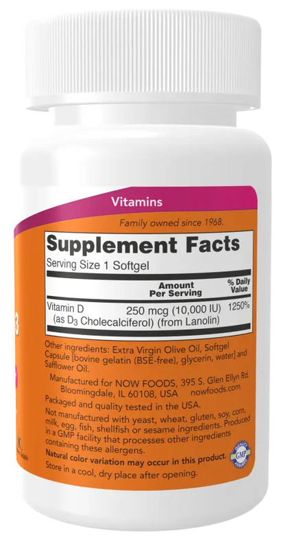 Vitamin D3 10,000 IU,   ,  ,  Now Foods,  Active Life