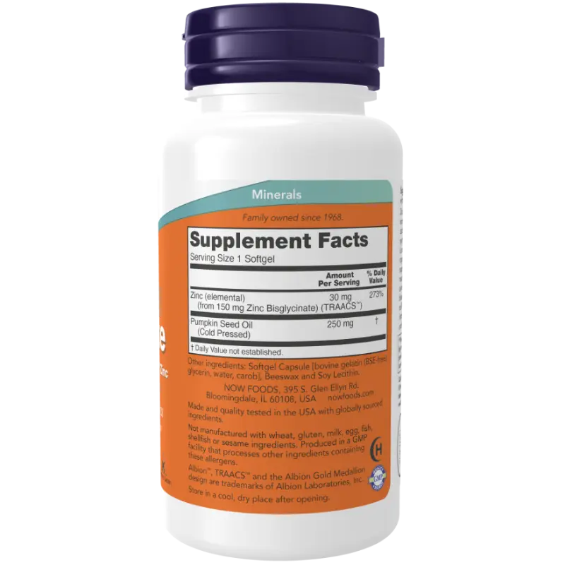 Zinc Glycinate - 30mg,   ,  ,  Now Foods,  Active Life