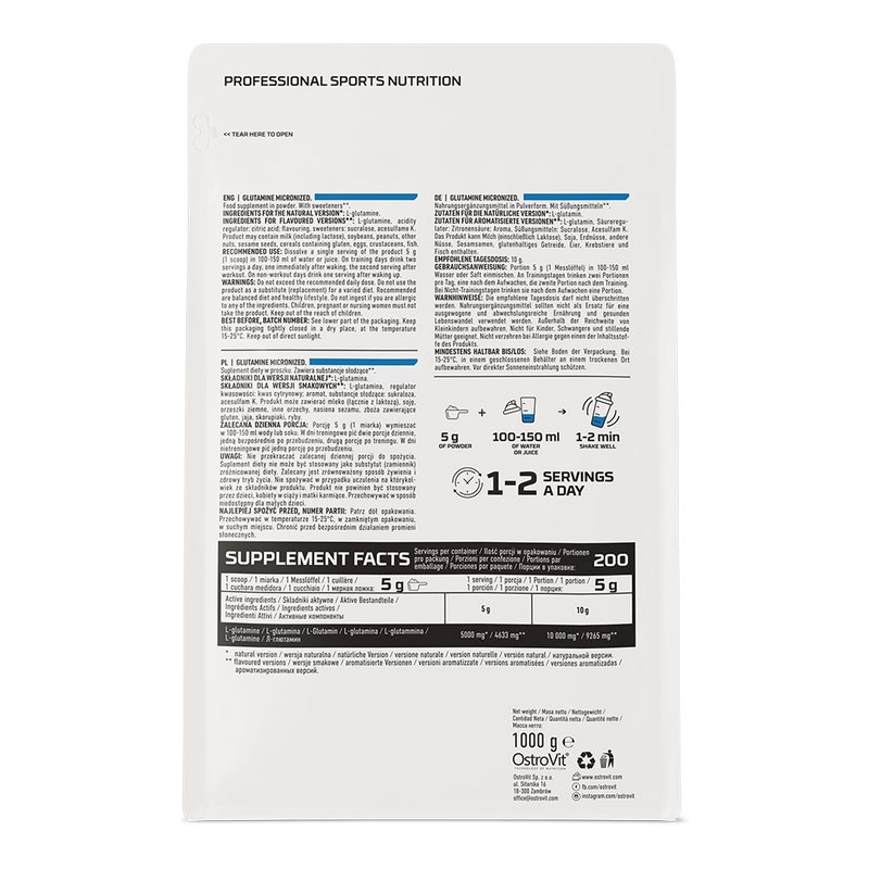 OstroVit Glutamine 1000 g Nature - étiquette